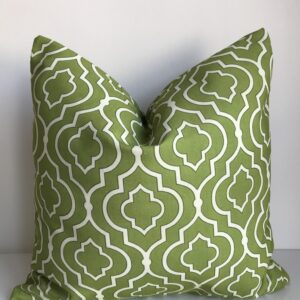 Yeşil - Beyaz Baskı Desenli Kumaş Kırlent Kılıfı - Özel Ölçü Seçenekli