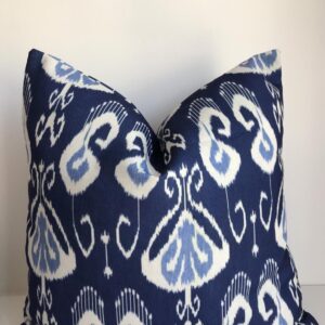 Mavi - Beyaz Baskı Desenli Kumaş Kırlent Kılıfı - Özel Ölçü Seçenekli