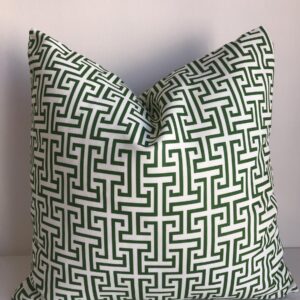 Yeşil - Beyaz Baskı Desenli Kumaş Kırlent Kılıfı - Özel Ölçü Seçenekli