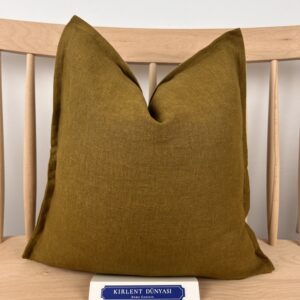 Yüksek Kalite Hardal 43*43 %100 Ham Keten Kırlent Kılıfı
