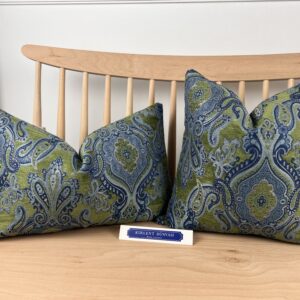 Mavi Yeşil Lüks Modern Desenli 43*43 Döşemelik Kumaş Kırlent Kılıfı - Özel Ölçü Seçenekli