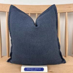 Yüksek Kalite Açık Mavi 43*43 %100 Ham Keten Kırlent Kılıfı