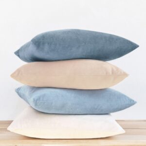 Beyaz | Açık Mavi | Krem | Mavi 4lü Set Birinci Kalite Döşemelik Kadife Kumaş Kırlent Kılıfı - Özel Ölçü Seçenekli